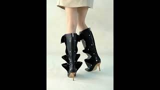 Rivet Buckle Stiletto Heel Denim Pleated Pile Up Boots [upl. by Olegnaed]