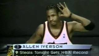 NBA Playoffs Record  Allen Iverson with 10 Steals 1999 [upl. by Hemphill260]