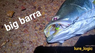 big baramundi catch in twister red tail yellow 3 inch shad  anglersagar [upl. by Marris]