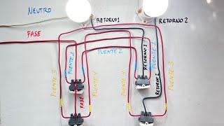 Cómo conectar 2 interruptores de 3 vías en la misma caja con el método de puentes [upl. by Venator91]