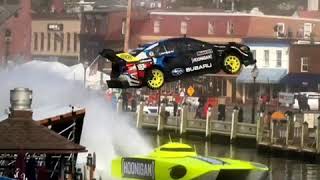 Travis Pastrana Gymkhana 😮 advance jump on boat  Subaru WRX Extreme [upl. by Gae338]