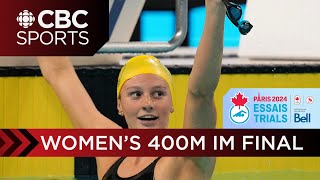 Summer McIntosh breaks own world record in 400m IM at Canadian swim trials  CBC Sports [upl. by Aissat947]