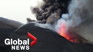 La Palma volcano Cones continue to collapse triggering landslides of lava [upl. by Furr257]