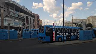 Moscow Russia Electric buses at a charging station Kievsky railway station square [upl. by Anait]