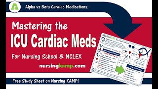 ICU Medications you should know Cardiac Blood Pressure NCLEX Nursing KAMP Alpha Beta Critical Card [upl. by Arney]