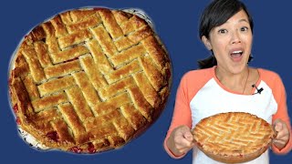 The Most Delicious Strawberry Rhubarb Pie amp Herringbone Lattice  My FAVORITE Pie Recipe [upl. by Arayc]