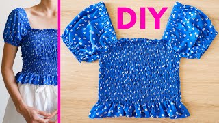 DIY Square Neck Shirred Crop Top  How To Make Shirred Crop Top  Thuy Phan [upl. by Ledeen401]