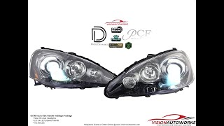 0506 Acura RSX Retrofit Headlights  25quot BiLED Iris shrouds OEM build [upl. by Rotsen]