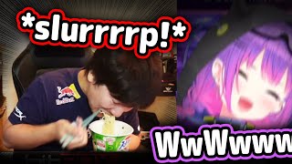 Towa Sees Daigo Eating Ramen OnStream And Lost It【Hololive】 [upl. by Uehttam]