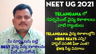 NEET UG 2021 Telangana Medical Colleges Ranking Seats Hostel feerajagopalreddykarveti [upl. by Kermy]