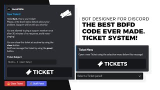 The BEST Ticket System  Logs Panels Buttons Menus Rating  Bot Designer For Discord Guide DBD [upl. by Nylecsoj]