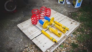 E36 BILSTEIN EIBACH B12 SUSPENSION KIT REVIEW Brakes Update [upl. by Nezam70]