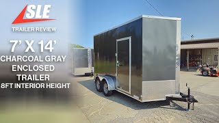 7 x 14 Charcoal Gray Enclosed Trailer 8ft Interior Review [upl. by Patsy135]