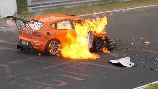 Nürburgring Nordschleife VLN Lauf 3 2014 Crash car catching fire [upl. by Kier243]