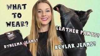 Motorcycle gear What to wear Kevlar jeans leather pants Dyneema jeans [upl. by Haidedej568]