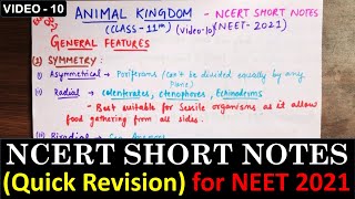 ANIMAL KINGDOM CLASS 11  NCERT SHORT NOTES for Quick Revision in Hindi  Video  10  NEET 2021 [upl. by Lala628]