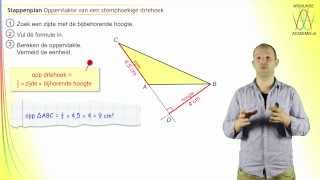 De oppervlakte van een stomphoekige driehoek stappenplan  WiskundeAcademie [upl. by Yesrej]