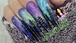 Northern Lights Aurora Borealis Easy Nail Art Design Hand Drawn Detail [upl. by Fortier199]