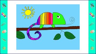 How to draw a cute cartoon chameleon  Easy drawing [upl. by Enar]