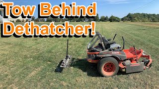 Fall Lawn Prep with Tow Behind Dethatcher  AgriFab Dethatcher Pulled By Kubota [upl. by Airdnekal]