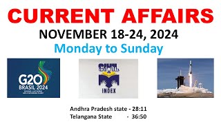 Current Affairs November 1824  Telangana  Andhra Pradesh  TSPSC  APPSC [upl. by Amrac441]