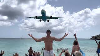 St Maarten SXM airport Extreme Low plane landing at Maho Beach Princess Juliana airport [upl. by Gannie546]