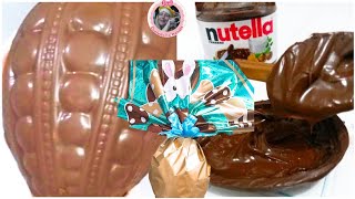 OVO DE PÁSCOA 500 G COM A CASCA RECHEADA DE NUTELLA  BOMBOM E DECORAÇÃO DO OVO DE PÁSCOA RECHEADO [upl. by Koehler]