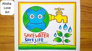 World Water Day Drawing  World Environment poster drawing Save Water Save Life Drawing Save Water [upl. by Nnael]