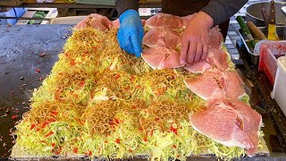 japanese street food  hiroshima style okonomiyaki お好み焼き [upl. by Aeuhsoj]