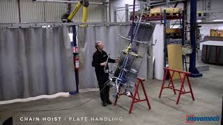 Chain hoist with pneumatic gripper for SHEET METAL handling by Movomech [upl. by Idoux457]