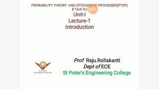 Probability Theory and Stochastic processesUnit1 Introduction Lecture1 by Prof Raju Rollakanti [upl. by Inaliel]