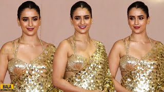 Sanya Malhotra L00KS Super STUNNING In Golden Saree at Anant  Radhika Sangeet Ceremony [upl. by Magdau]