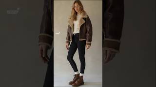 2024 Winter fashions  cropped leather aviator jacket styles outfits [upl. by Bopp242]