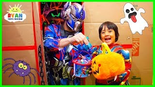 Ryan Trick or Treat in the Halloween Box Fort Maze for Surprise Toys with Disney Superheroes [upl. by Ng]