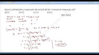 20ml 01M NH4OH is mixed with 40ml 005M HClfind pH [upl. by Notslar]