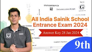 Sainik School Answer Key Class 9  28 Jan 2024  AISSEE 2024 [upl. by Einwahr]