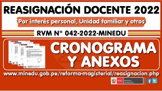 REASIGNACION DOCENTE 2022 MINEDU Pasos y cronograma [upl. by Ruffo]