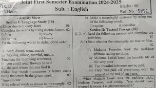 9th Class First Semester Exam question paper English 202425Mid term exam question paper pattern [upl. by Haikezeh661]