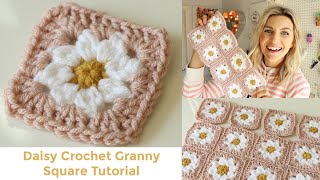 Daisy Granny Square Crochet Tutorial [upl. by Ynettirb]