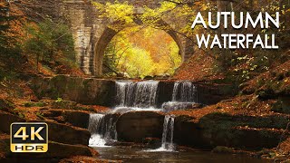 4K HDR Autumn Waterfall  Stream Sounds  Flowing Water  Forest River  White Noise  Sleep Relax [upl. by Kathi]