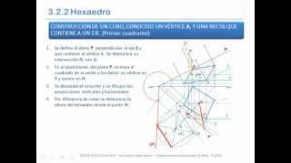 Construcción de un hexaedro o cubo conocido un vértice y una recta que contiene al eje [upl. by Lerud]