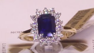 98632  S189ctD050ct  Octagon Sapphire  14 Round Brilliant Diamond Cluster  18ct Yellow Gold [upl. by Norreg751]