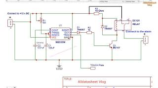 Schematic  Touch switch circuit using IC ne555  This circuit is very useful for creating touch [upl. by Lubba]