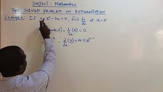 MathematicsJamb question on differentiation involving quadratic expression [upl. by Arrio]