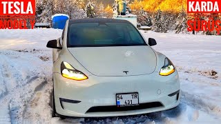 BEKLENEN VİDEO TESLA KARDA NASIL GİDER  YOLDA KALAN MERCEDES  BUZDA ZORLADIK [upl. by Eynahpets]