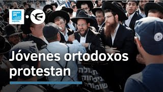 Israel decenas de jóvenes ultraortodoxos protestan contra el servicio militar obligatorio [upl. by Auot]