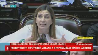 Debate por aborto en Diputados la emotiva exposición de Silvia Lospennato [upl. by Enerahs459]