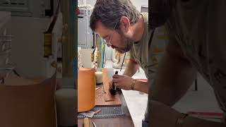 Making a veg tan leather guitar strap guitarstrap leathercraft leathertools customknifemaker [upl. by Hoppe742]