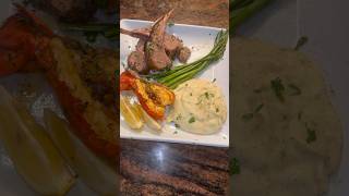 Lamb Surf And Turf With Cajun Lobster Tails Garlic Mashed Potatoes And Asparagus [upl. by Afra]