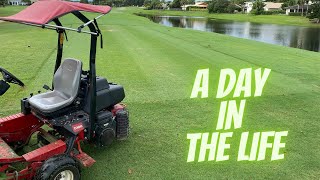 Working On A Golf Course  Grounds Crew Maintenance  Reel Mowing Tees  EP1 [upl. by O'Grady]